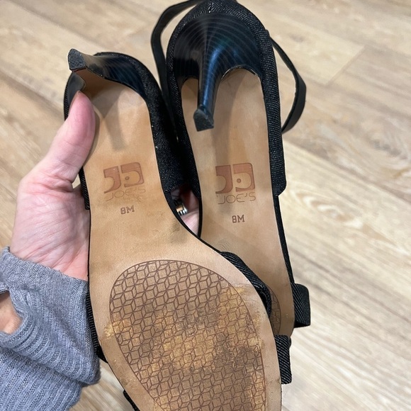 Joe’s Marcy Gray Denim High Back Crossed Front Heeled Sandal - Picture 12 of 16
